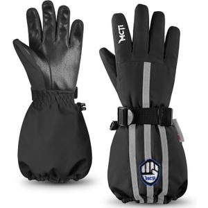 MCTi Kids Gloves Waterproof Winter Warm Snow Ski Gloves Long Cuff Fleece Lined with Reflective Strap XS