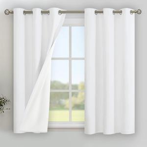 YoungsTex Linen 100% Blackout Curtains 54 Inch Length for Bedroom, Thermal Insulated Drapes with Grommet Room Darkening for Short Window, White, 2 Panels, 42 X 54 Inch