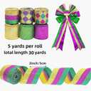 Mardi Gras Wired Ribbon, 6 Rolls 30 Yards Purple Gold Green Glitter Metallic Edge Stripe Ribbon for Mardi Gras Wreath Bows, Masquerade Party Decoration,2inch