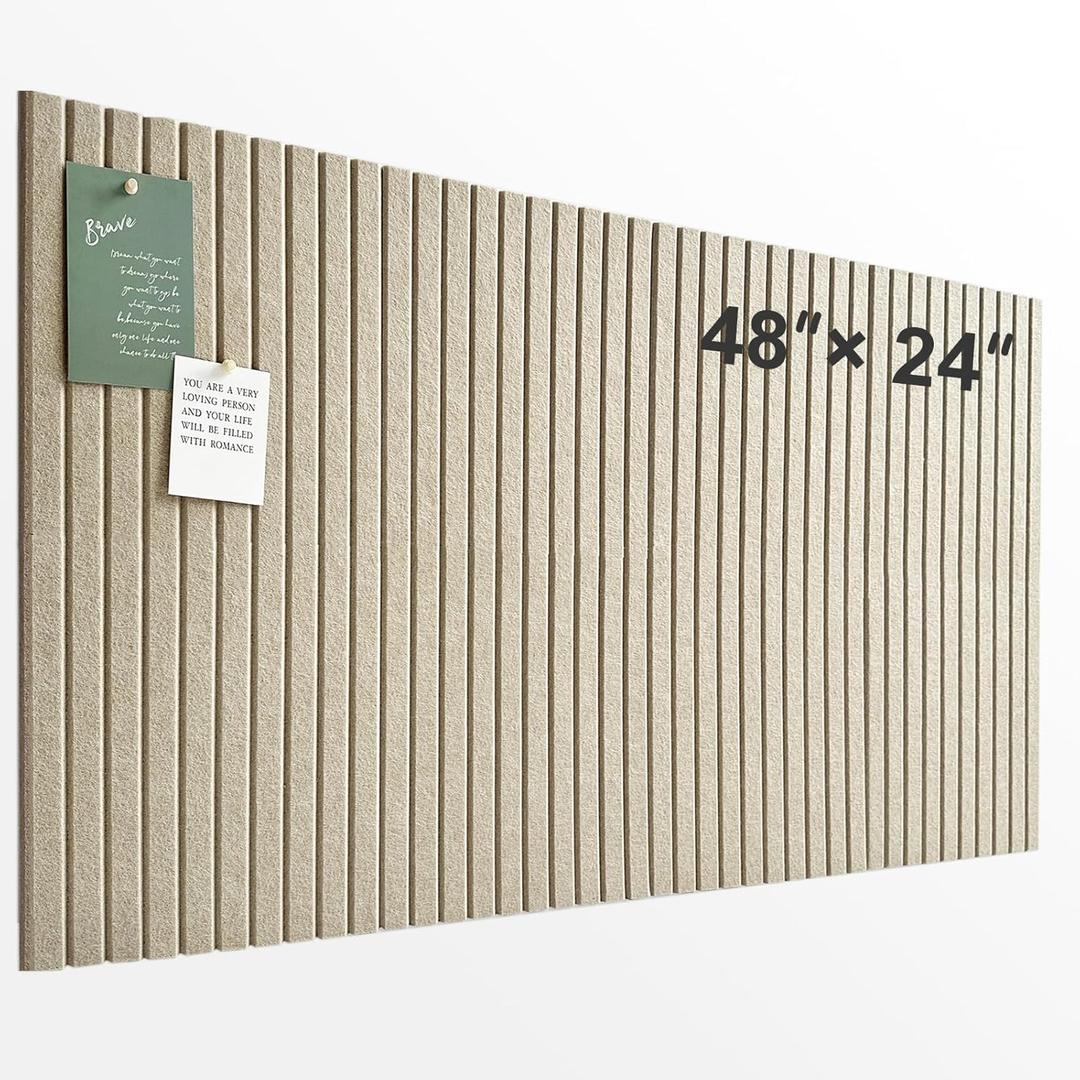Large Cork Board for Office, 8 Pack Felt Wall Tiles with Slat Wall Paneling and Safe Removable Adhesive Tabs, Felt Bulletin Board Pin Board Cork Boards for Walls (Khaki)