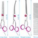 5 in 1 Premium Dog Grooming Scissors, Professional Dog Scissors for Grooming with Safety Round Tips, Lengnoyp Stainless Steel Thinning Shears, Pet Cat Shears for Grooming Kit, Pink (Black)