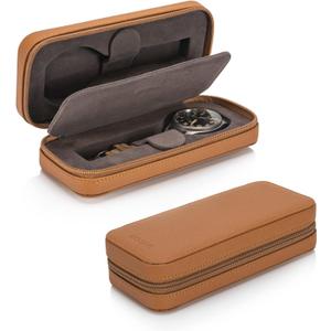 HOUSEOFHIGGINS Modern Leather Watch Case for men - Watch Travel Case - Storage Organizer & Display - Watch accessory - Brown