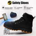 Mens work boots Composite Toe Boots for Men Genuine Leather Rubber Sole No Slip Waterproof Shoes Industrial & Construction Safety boots (Black), 9.5