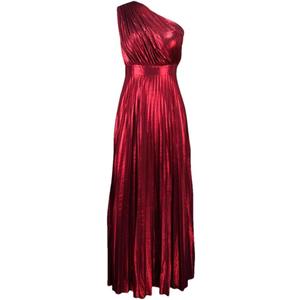 Women's Vintage One-Shoulder Party Dress Summer Solid Sleeveless A-Line Mid-Calf Dresses (Red, 2XL)