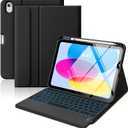MoKo Touch Keyboard Case for iPad (A16) 11th Generation 11 inch 2025, iPad 10th Generation 10.9 inch Case with Pencil Holder, 7 Colors Backlit Multi-TrackPad Detachable Bluetooth Keyboard, Black