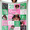 African Americans 21st Birthday Gifts for Her, 21 Year Old Birthday Gifts for Her Blanket 60"X 50", Pink Green 21st Birthday Gift for Women, Gift for 21 Old Year Black Sister Daughter Female
