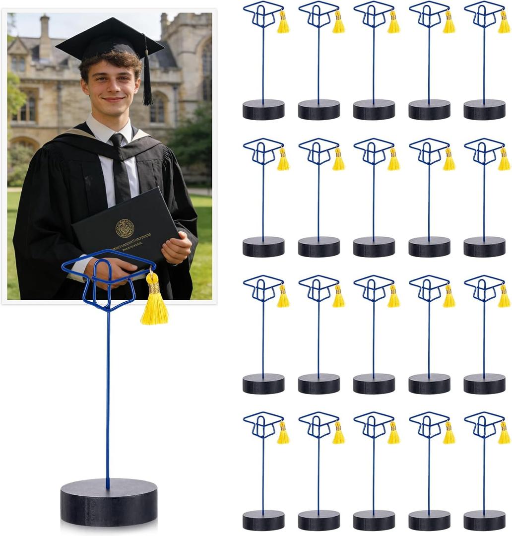Mifoci 20 Pcs Grad Cap Graduation Picture Display with Yellow Tassels 6 Inch Large Grad Photo Holder for Centerpieces Table Number Card Stand for Class of 2026 Graduation Party Decor Supplies(Blue)