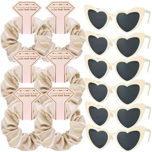 Loanzeg Satin Bridesmaid Scrunchies Bachelorette Hair Ties Set of 6 sunglasses Bridal Shower No Damage Hairties ideas Gift for Wedding Party Favors Bridesmaid Proposal Gifts (Champagne)