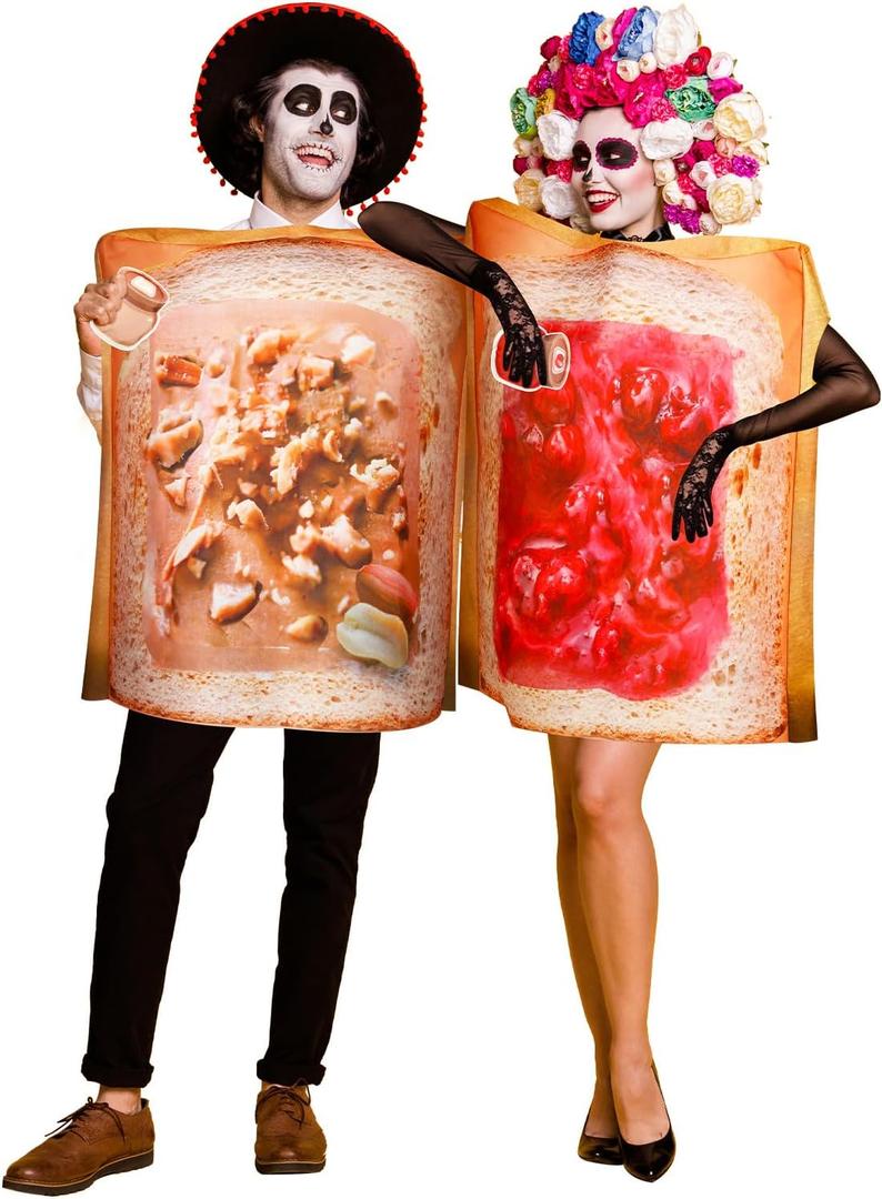 Toulite 2 Pcs Peanut Butter and Jelly Costume Couples Halloween Costumes for Adults Food Couples for Halloween Cosplay Party