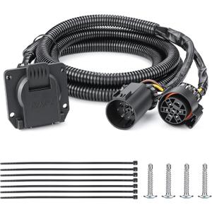 56070 7-Pin Trailer Wiring Harness Extension - 7.5FT 7-Way Extension Plug Connector Fit for Nissan Titan, Tundra, Sierra, Silverado, RAM, F-Series Super Duty Trucks