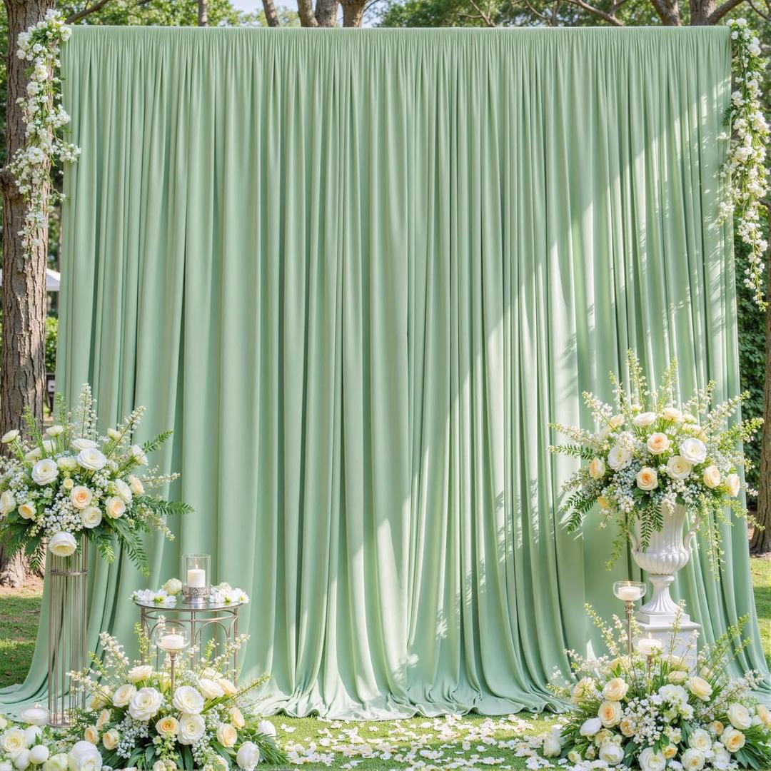 10x10 Sage Green Backdrop Curtain for Parties Wrinkle Free Dark Green Photo Curtains Backdrop Drapes Fabric Decoration for Baby Shower Birthday Party Photography 5ft x 10ft, 2 Panels