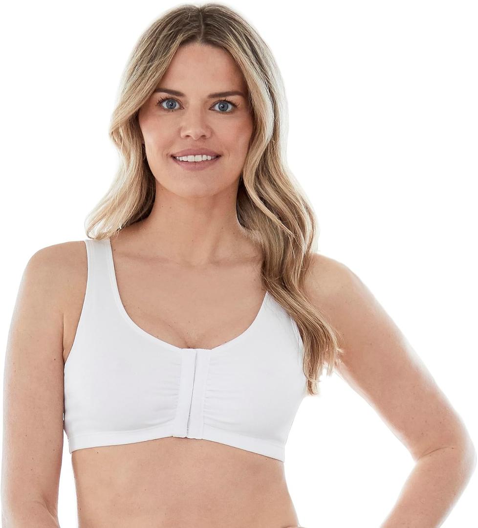 Bestform 5006014 Comfortable Unlined Wireless Cotton Stretch Sports Bra with Front Closure (48, White)