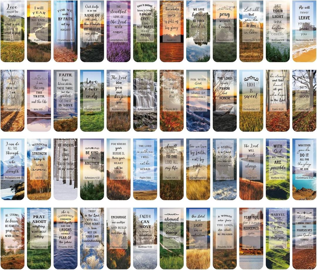Zonon 48 Pcs Bible Verse Magnetic Bookmarks, Inspirational Scripture Christian Book Markers Religious Motivational Encouragement Flower Page Clips Presents for School Supplies(Forest Style)
