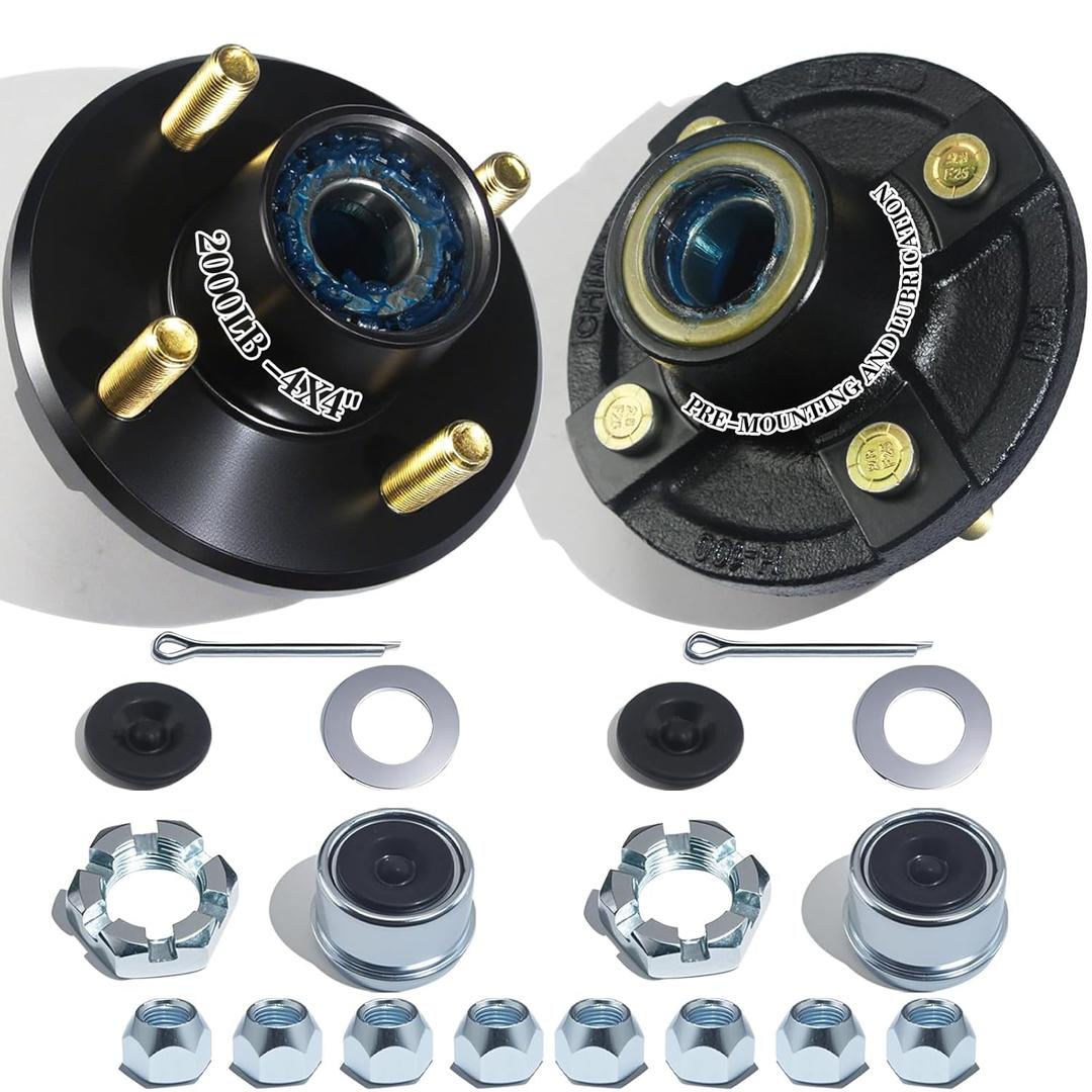 2 Sets Pre-Iubricated Trailer Hub Kits 4 on 4'' for 2000 lbs 1'' BT8 Straight Spindle, Pre-Assmelde L44643 Bearings and Grease Seal 4x4 Trailer Idler Hub 4 Lug Bolt Trailers Wheel Hubs Kit