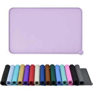 Waterproof Pet Feeding Mat with High Raised Edges, Heavier and Thicker Placemats for Cat Dog Water Bowl with BPA Free, Dogs Cats Food Mats for Messy Drinkers to Prevent Spill and Protect Floors (22" x 14", Hibiscus Purple)