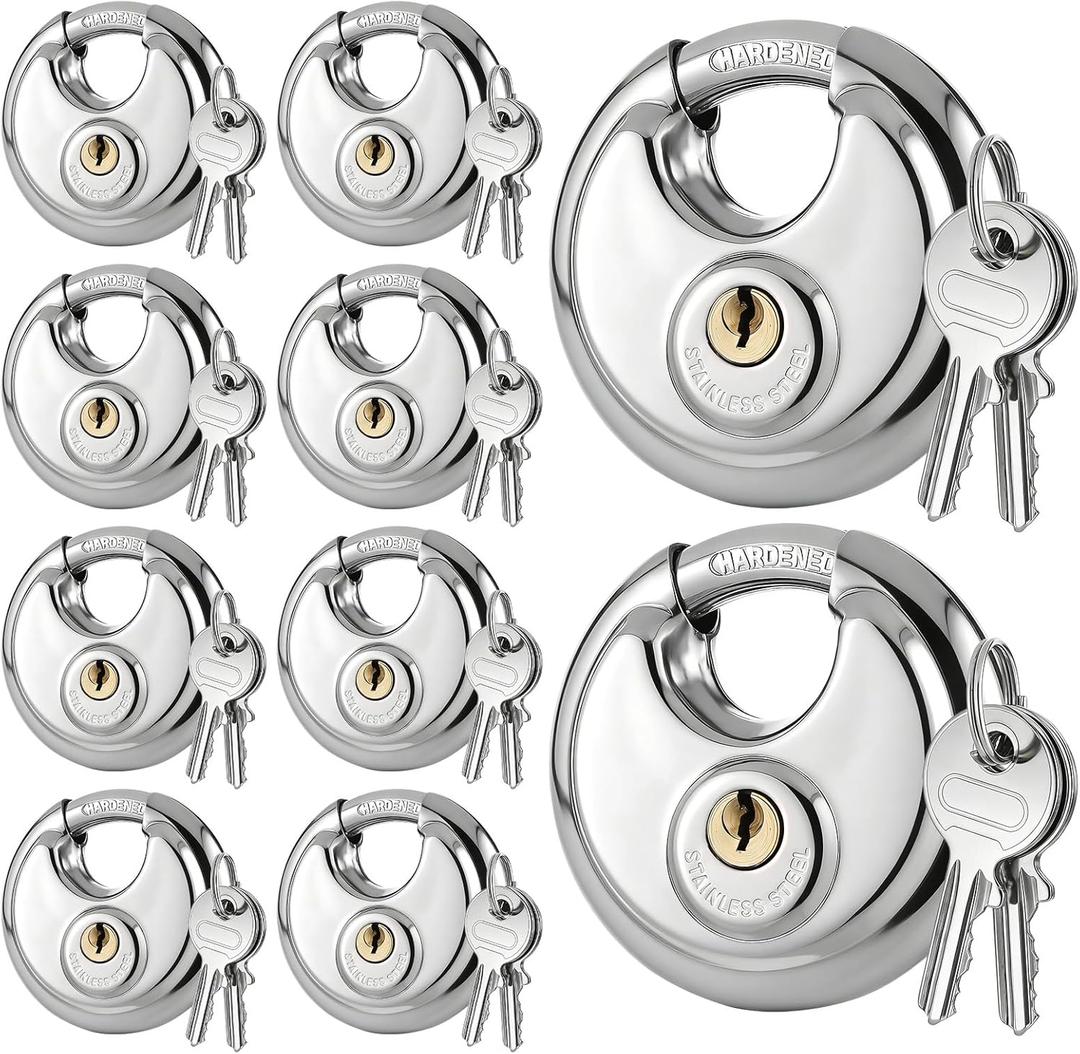 10Pcs Padlocks with 20 Keys, 2-3/4 Inch Wide Body Stainless Steel Heavy Duty Locks Waterproof & Rustproof Lock with 3/8 Inch Shackle for Outdoor Use Storage Unit Sheds Garages