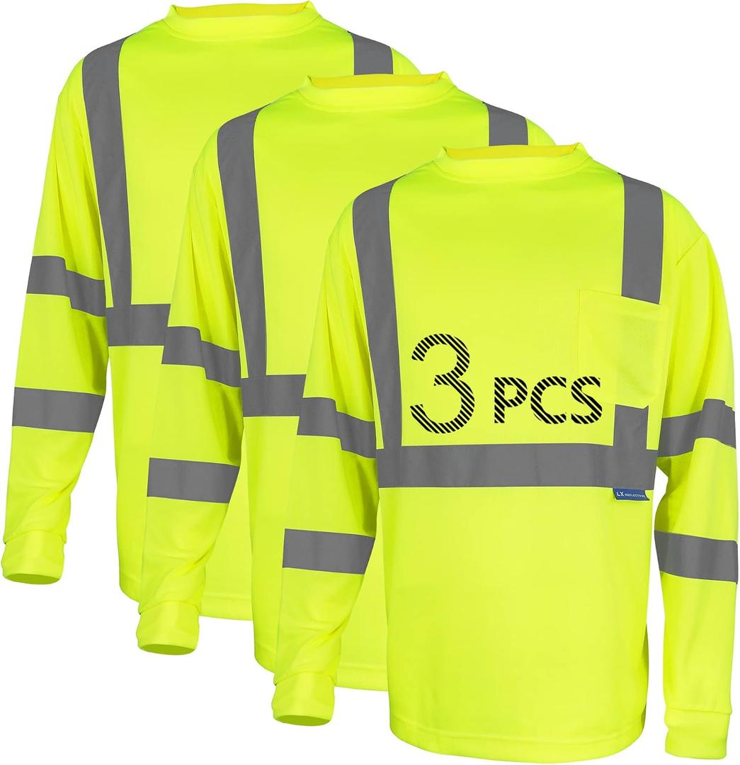 Safety Shirt Long Sleeve High Visibility Reflective Breathable Fast Dry Safety T Shirt for Work Warehouse Cycling Construction Class 3