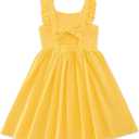 Little Girls Tie Back Dress Kids Vintage Sundress Casual Sleeveless Dresses 3-7 Years (4-5T, Yellow)