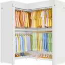ULIFHOME E15C Garment Rack L Shaped Clothes Rack for Corner，Freestanding Clothing Racks for Hanging Clothes，Heavy Duty Closet Organizer 43.4"W x 15.8"D x 78.4"H，White Rack with White Dustproof Cover