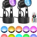 LED Spot Lights Indoor 3W RGB Accent Lighting Up Lights Indoor Spotlight Lamp for Plants 120V Uplighting Christmas Decor US 2-Plug 6 FT Cord with Floor Foot Switch (2 Pack with Base)