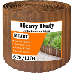 MTART Metal Garden Edging for Landscaping, Sturdy Corrugated Edging Border for DIY Flower Bed, Lawn and Landscape Edging (Rusty, 6"40Ft)