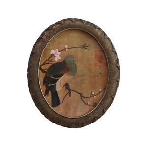 Zelvix Vintage Wall Art Framed Artwork, Embossed Resin Antique Decor with Floral and Bird Art, 8x10 Oval Picture Frame, Oil Vintage Painting Reproduction for Room, Gallery and Living Room