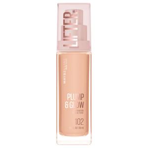 Maybelline Lifter Plump & Glow Foundation, Liquid Foundation with 2% Niacinamide + Hyaluronic Acid, Plumping and Brightening Face Makeup, 102, 1 Count