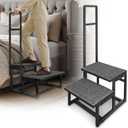 2-Step Stool with Handle for Elderly, Heavy Duty Non-Slip Step Stool for High Beds/Bathtub/Kitchen, Wide Anti-Slip Platform, Supports 450 lbs (Black)