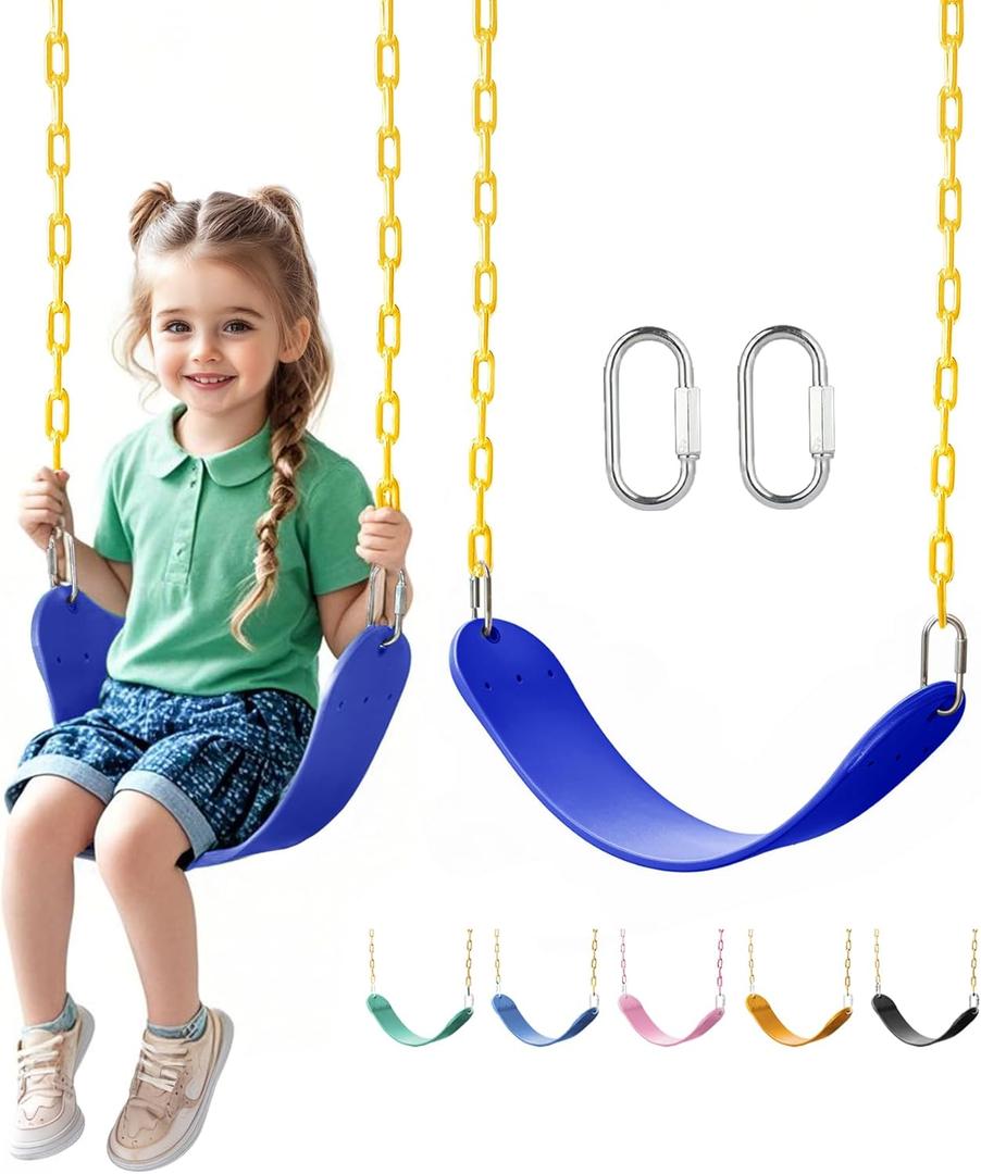 Heavy Duty Swing Seat, 66" Rust-Resistant Chains with 30" PPC-Coated Section, Swing Set Accessories Replacement with Quick Links, Kids Swings Supports 330 lbs for Outdoor Playground, Blue (1 Pack)