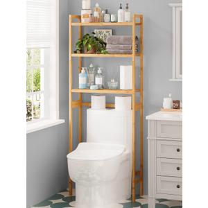 AMBIRD Over The Toilet Storage, 3-Tier Bathroom Organizer Over Toilet with Sturdy Bamboo Shelves,Multifunctional Toilet Shelf,Easy to Assemble and Saver Space, 25 * 10 * 64 Inches (Original Color)