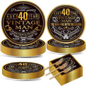 gisgfim 200 PCS Vintage 40th Birthday Plates and Napkins Party Tableware Set 1985 40th Birthday Party Table Supplies Cheers to 40 Years Paper Plate Napkin Fork 50 Guests for Men