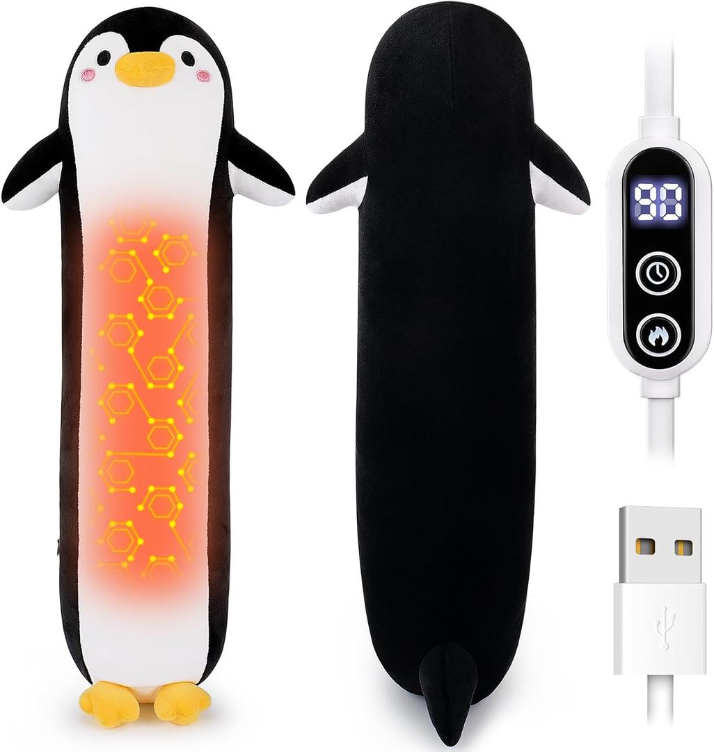 Penguin Heating Pad-USB Heated Plush Stuffed Animals for Period Cramps and Menstrual Pain Relief,20 Portable Electric Heating Pad,Built-Pocket Plushies for Women Girls Birthday Gifts