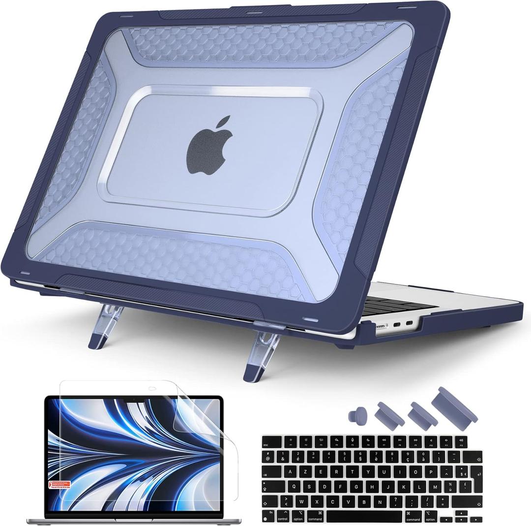 Batianda Extreme Heavy Duty Case for New MacBook Air 13.6 inch 2025 M4 2024 2022 A3240 A3113 A2681 - Anti-Slip Rubberized Stand (Holds 25lbs) Honeycomb Exoskeleton Max Cooling & Stability - Navy Blue