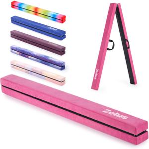 ZELUS 8' Folding Gymnastics Balance Beam, Floor Balance Beam w/Carry Handles Anti-Slip Base for Kids, Beginners & Professional Gymnasts (Pink)
