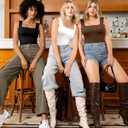 MANGOPOP Tank Top Bodysuit for Women Square Neck Sleeveless Backless Body Suits Going Out Tops M