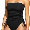 Yonique Women Strapless One Piece Swimsuit Tummy Control Bandeau Bathing Suit Cheeky Swimwear (Large, Pure Black)