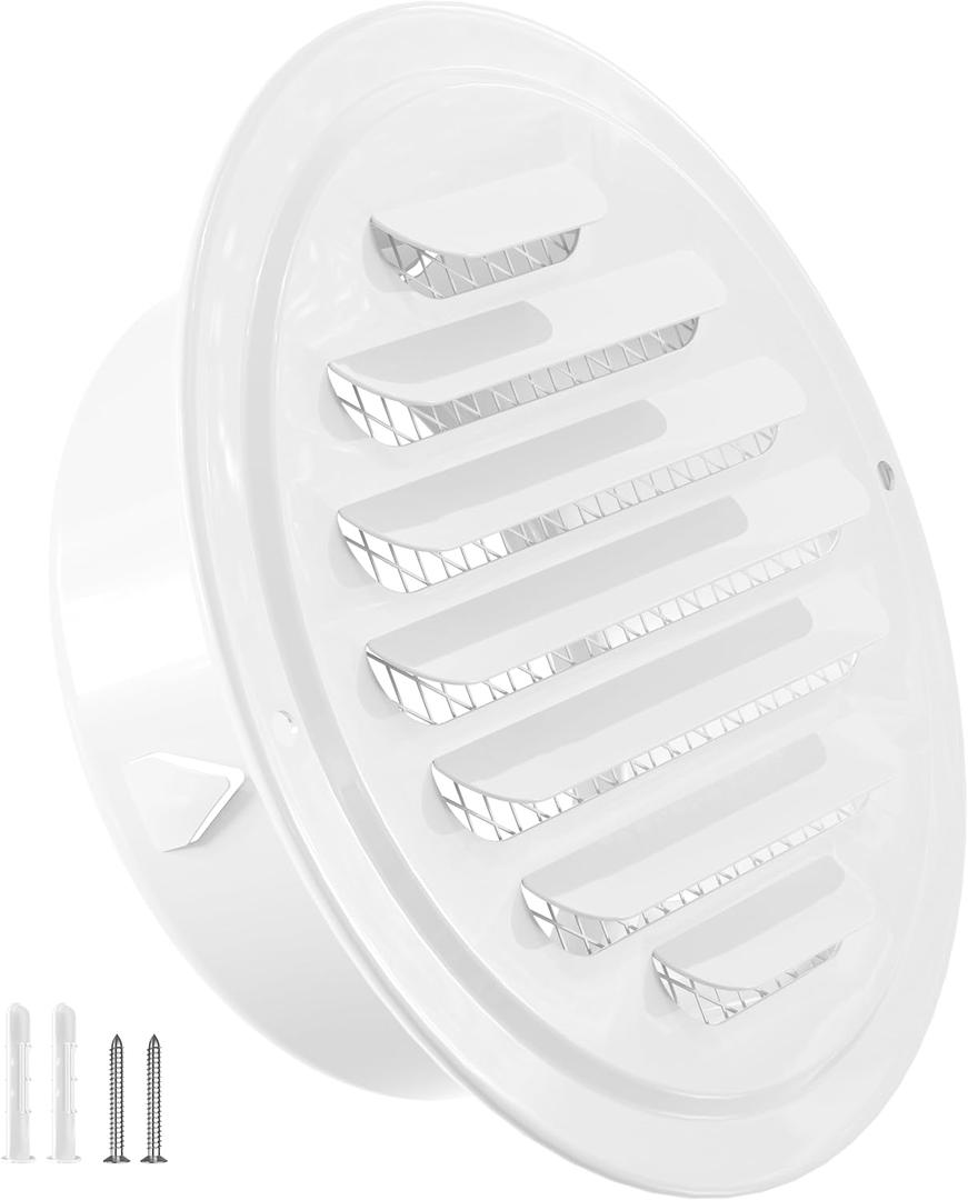 HG Power 4 Inch Soffit Vents, Metal Round Vent Cover with Screen Mesh, Louver Exhaust Vent for Wall, Ceiling Mount, Shed, Garage, Attic Ventilation, 2-PackWhite
