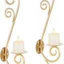 Sziqiqi Wall Candle Holder Decorative Candle Sconces - Wall-Mount Pillar Candles Holders for Living Room, Bathroom, Farmhouse, Wedding - Set of 2 (Large, Gold)