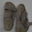 Birkenstock Men's Arizona Soft Footbed Slides, Stone Coin, Grey, 10-10.5 Women/8-8.5 Men