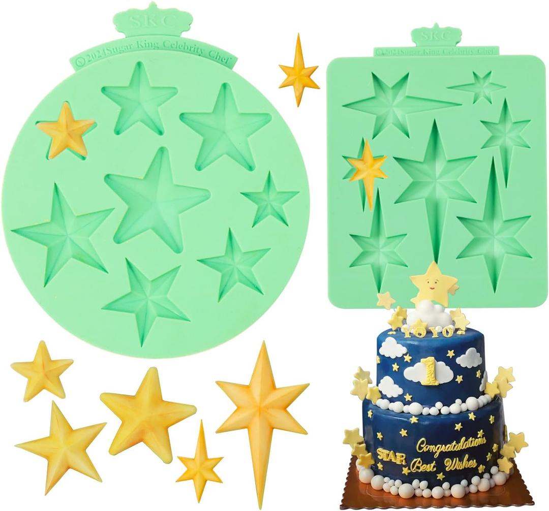 KALAIEN Star Molds Silicone, 2 Pcs Chocolate Star Mold for Candy Baking & DIY Resin Mold (five/six-pointed star)
