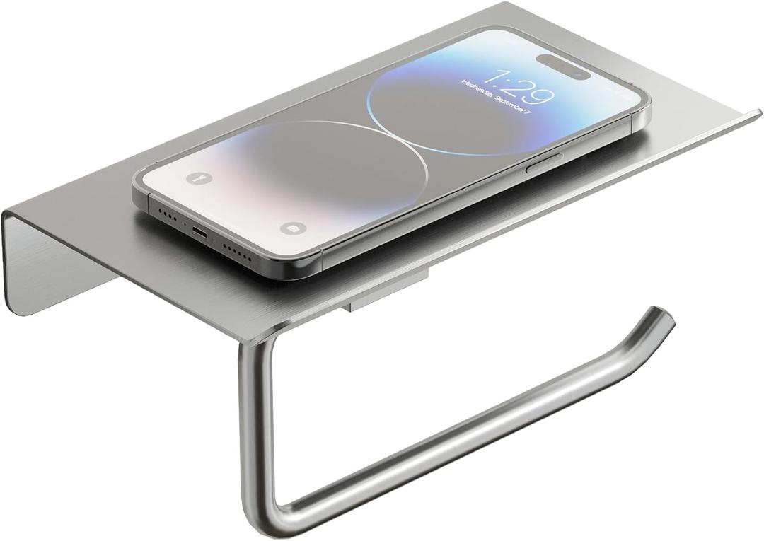 Toilet Paper Holder with Shelf, 304 Stainless Steel 6-Inch Large Bathroom Toilet Paper Holder Wall Mount, Rustproof Toilet Paper Roll Holder for Bathroom, Washroom