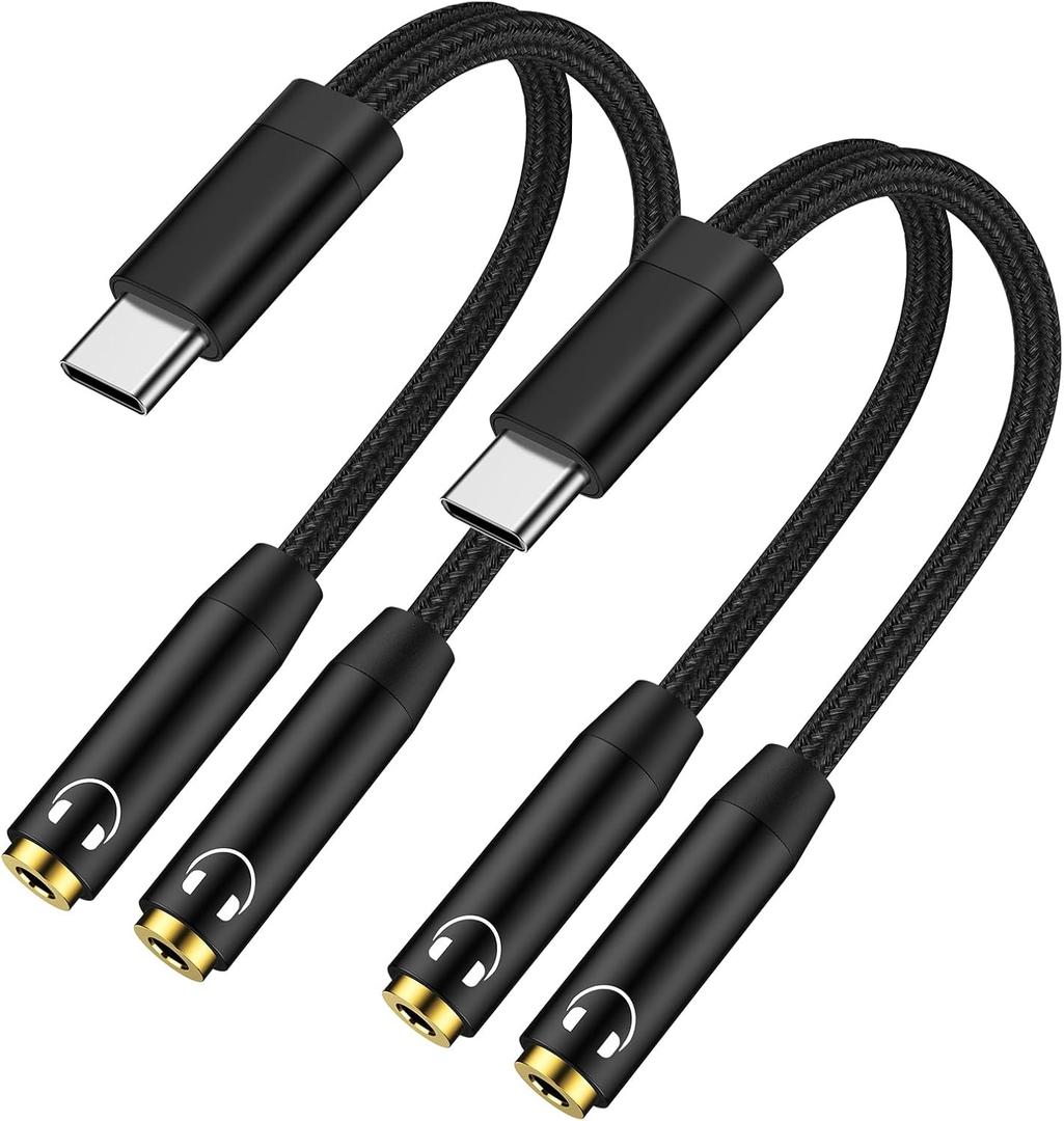 USB C to 3.5mm Headphone Adapter for Pixel 10 9a 9 8 Pro Samsung Galaxy A17 A16 A15 5G A56 S25 Ultra iPhone 17 16e 16 Pro Max 2 in 1 Type C to Aux Audio Female Jack Adapter Dongle Cable for Earphone