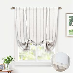 DriftAway Farmhouse Double Layer Linen Blackout Tie Up Curtains Thermal Insulated Vertical Striped Fully Lined Balloon Roman Shade Bathroom Window Adjustable Rod Pocket 39 Inch by 55 Inch Gray (Grey)