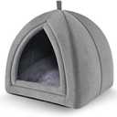 Amazon Basics Cat Cave Bed, 2-in-1 Foldable House for Indoor Cats, with Washable Cushion and Non-Slip Base, 17.5 x 17.5 Inches, Large, LightGray