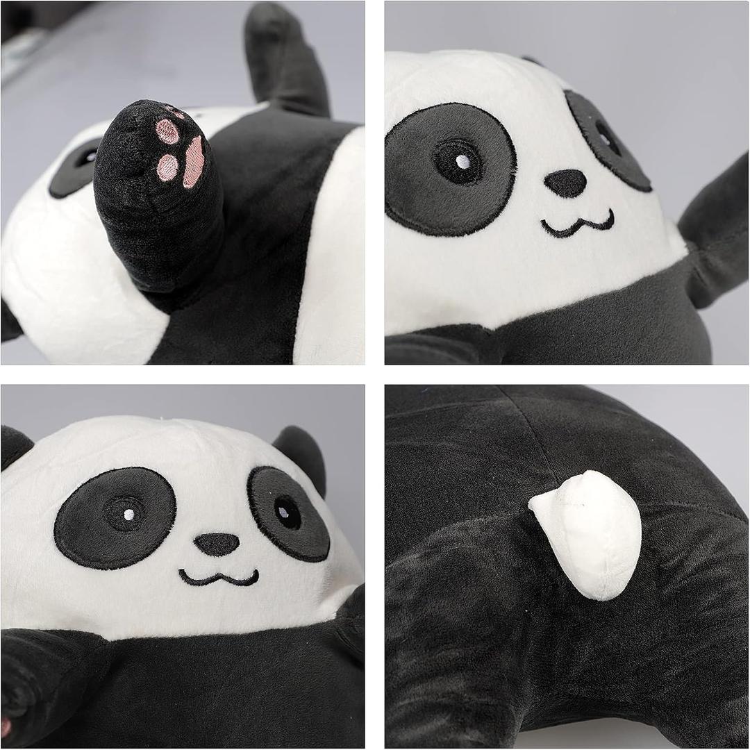 Cute Panda Plush Long Body Pillow Cuddle Cartoon Stuffed Animals Panda Plushie Soft Doll Pillows Gifts for Kids Girls Grey White