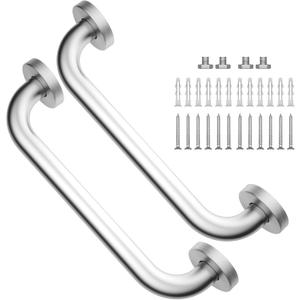 Brushed Nickel Grab Bar 12 Inch, 2 Pack Safety Bathroom Grab Bars, Stainless Steel Shower Grab Bar, Balanced Support Bar, Toilet Assist Handle for Handicap Elderly Senior (1" Diameter)