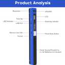 AOZBZ Portable Document Scanner - 900DPI Handheld Portable Scanner Image Scanner Scanning Wand A4 Colour Photo Mobile Scanners Handy Scan, JPG/PDF Format, with 16G SD Card (Blue)
