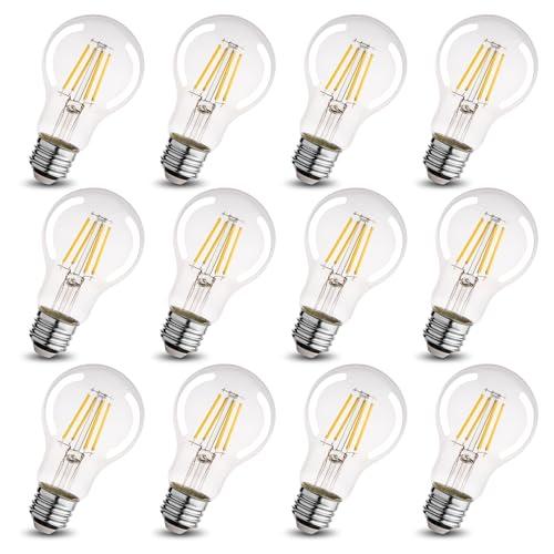 runquiz A19 Clear Led Bulbs, E26 Dimmable Edison Bulbs, 5000K Daylight Led Light Bulb, Cool White Edison Bulb, 6w Filament Bulb for Light Fixture 6pack/12Pack