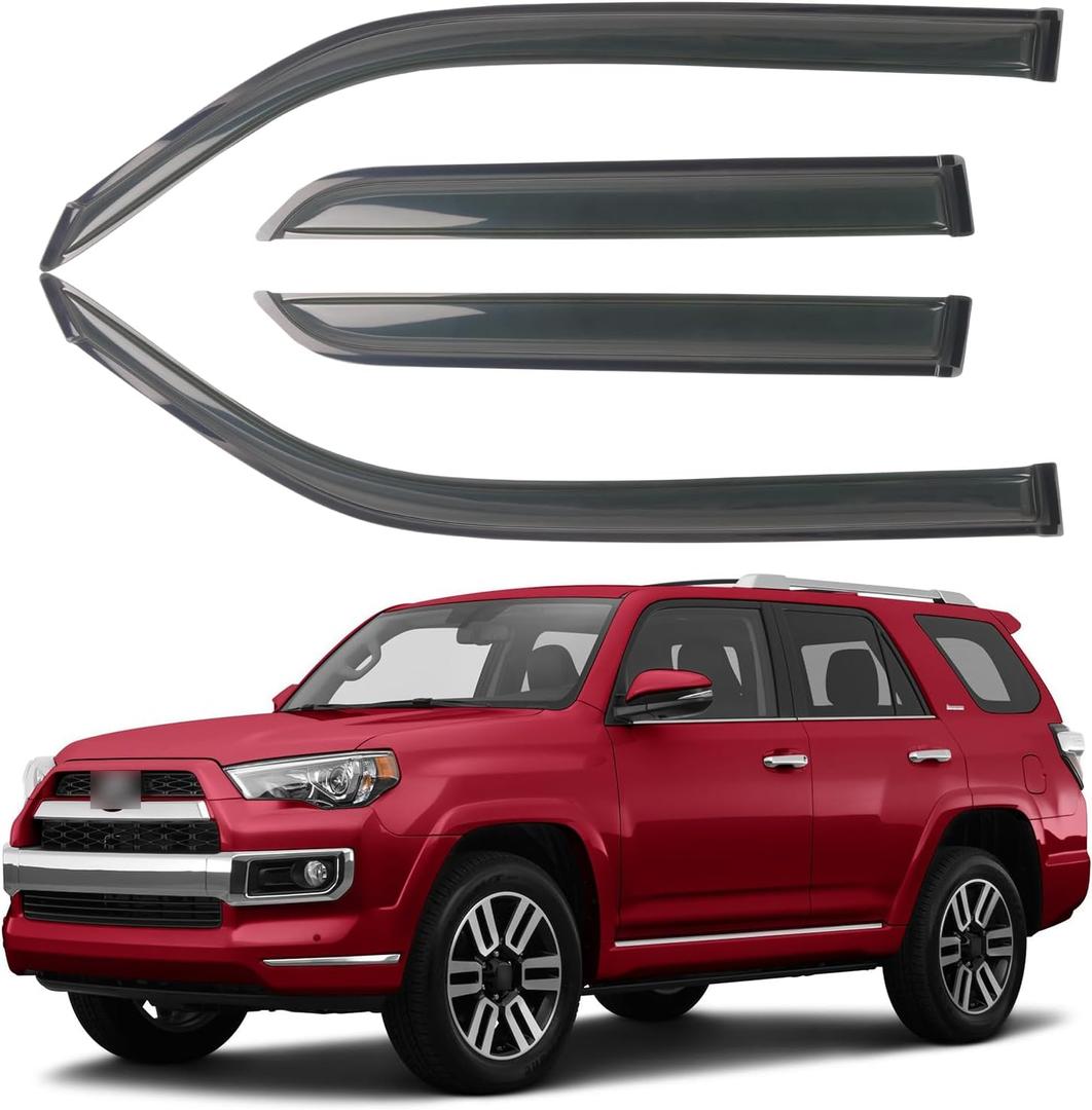 Rain Guards Fit for 2010-2024 Toyota 4Runner SR SR5 Trail Limited, Durable Outside Mount Side Window Visor Deflectors, Smoke Tinted Window Vent Visors Shade Shield (For 2010-2024 4Runner)