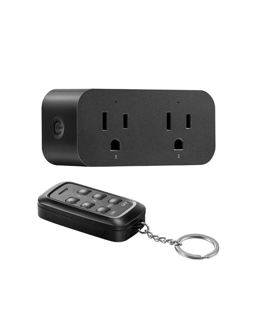 DEWENWILS Indoor Remote Control Outlet, 2 Independent Control & Dual-Controlled, 15A/1875W Remote Light Switch, 100FT Range, Remote Outlet Switch for Lamp,Light, Black